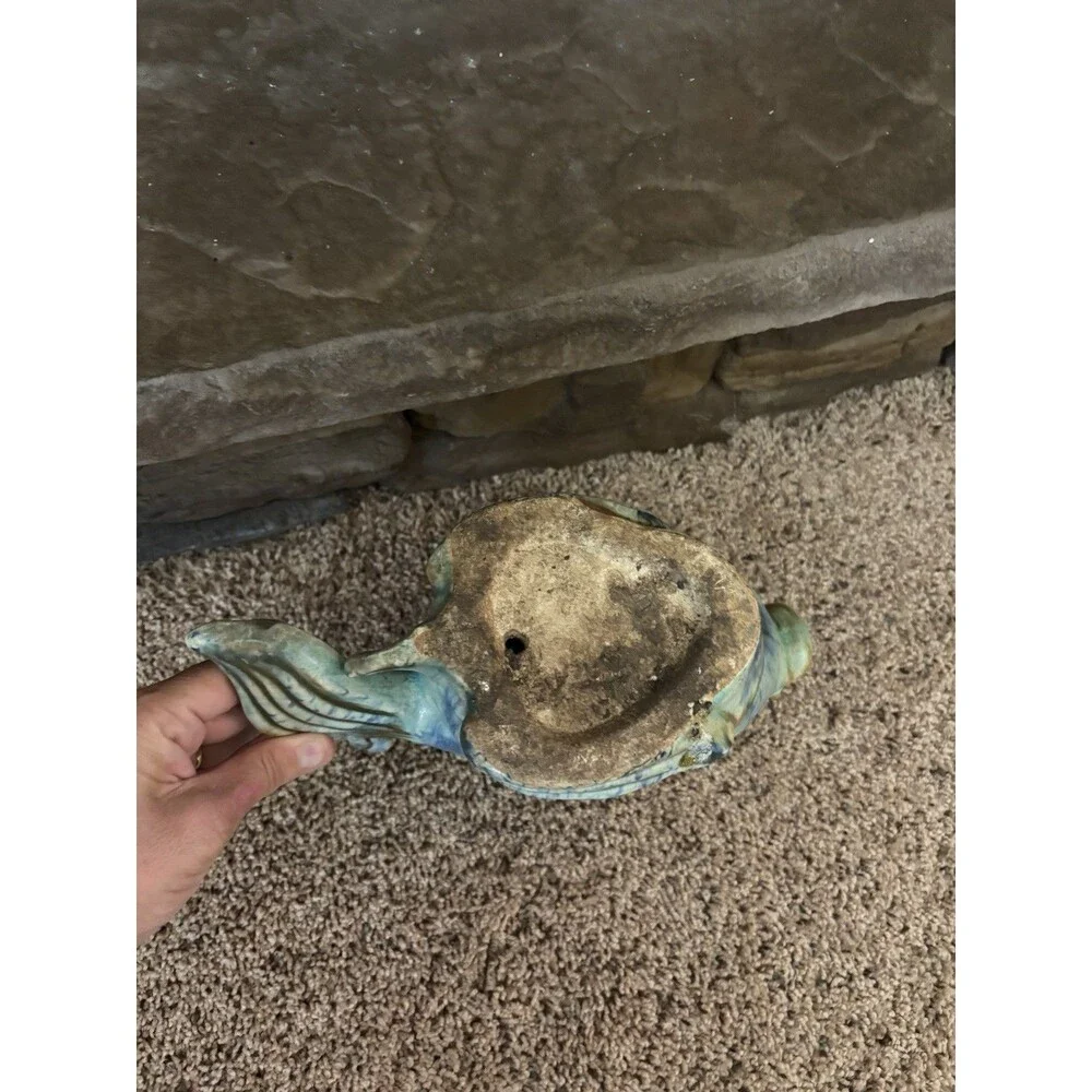Vintage Ceramic Glazed Pottery Blue Fish Decor